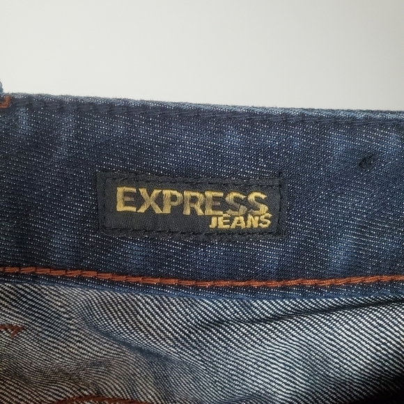 Express Jeans 12 Stella Bootleg Vintage Denim Metallic Sheen Embroidered Bootcut - Picture 3 of 12
